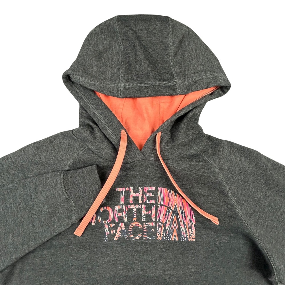The North Face Hoodie Womens M Grey Coral Logo Hooded Pullover Sweatshirt